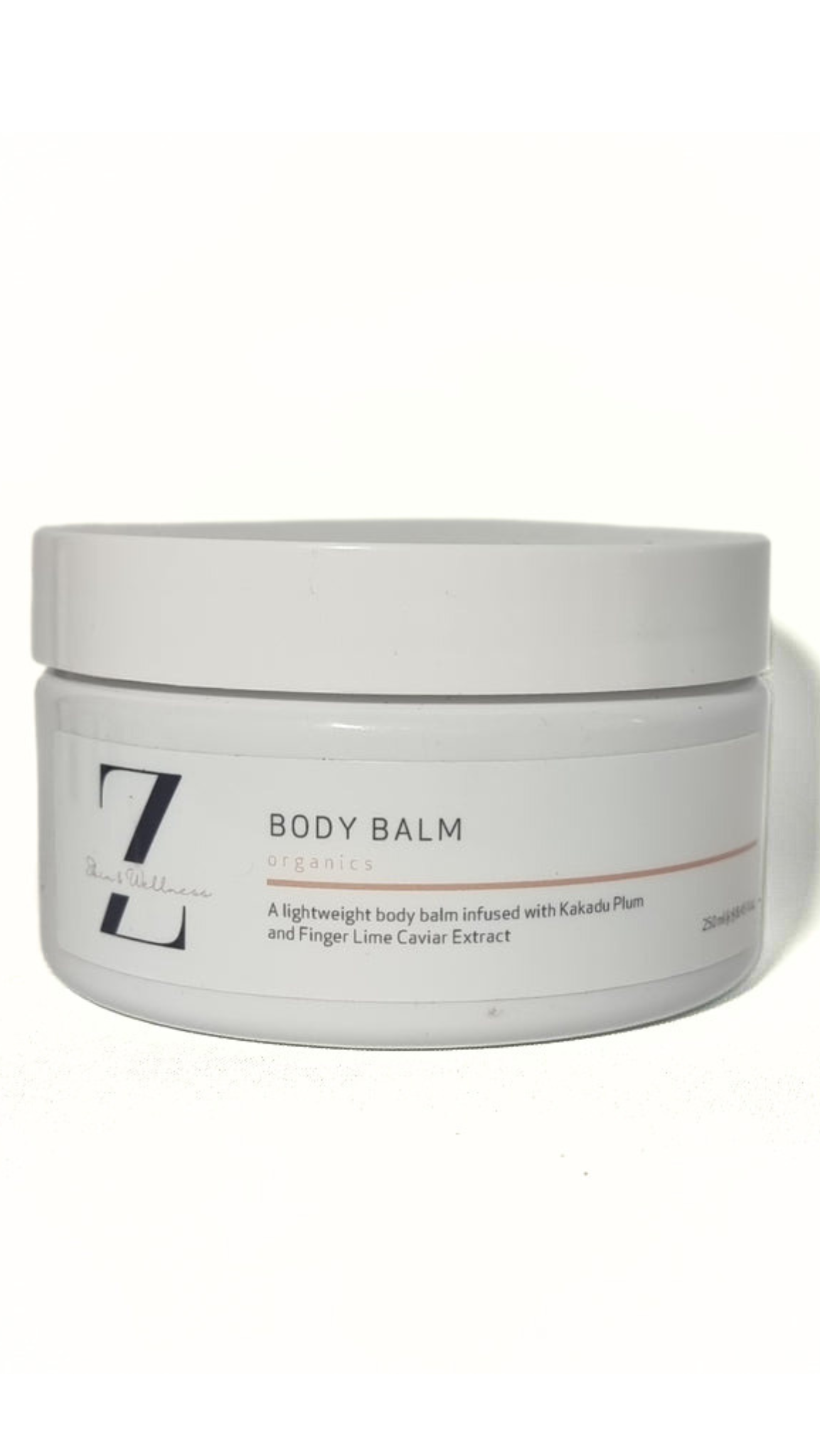 Jar of body balm with branding on a white background