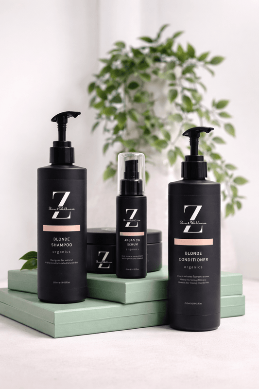 Zahlie blonde must-haves hair care collection with organic ingredients"